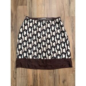 Banana Republic 100% Silk‎ Skirt Brown Chain Print Pencil Skirt Size 4